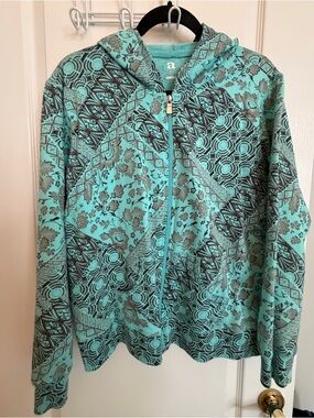 Aqua Patterned Zip-Up Hoodie